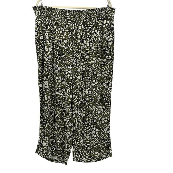 Liverpool Animal Print Olive Green Pull On Crop Wide Leg Pants Womens 2X - Picture 1 of 11